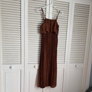 Brown Spotted Maxi Dress with Ruffle Bodice